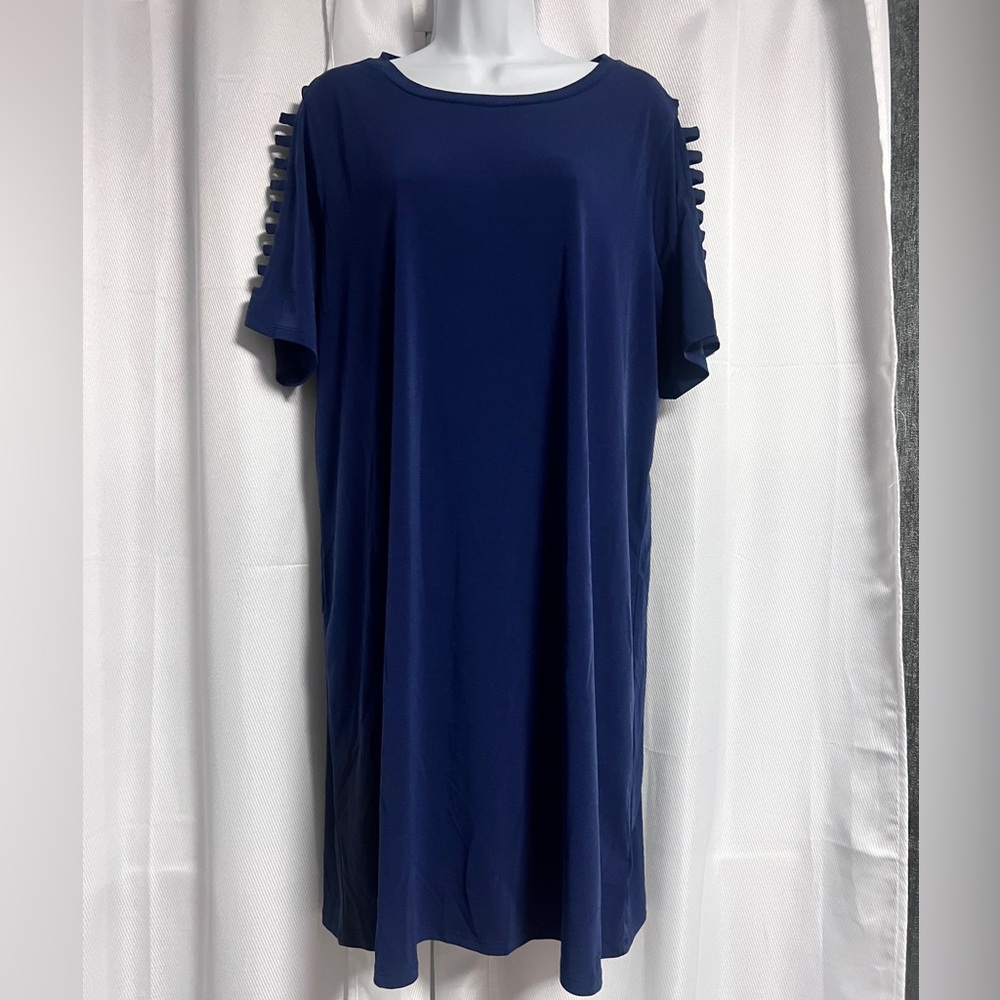 🚨 MICHAEL KORS NWT Blue Short Sleeve tunic pullover shirt Dress Sz 1X - Picture 2 of 6